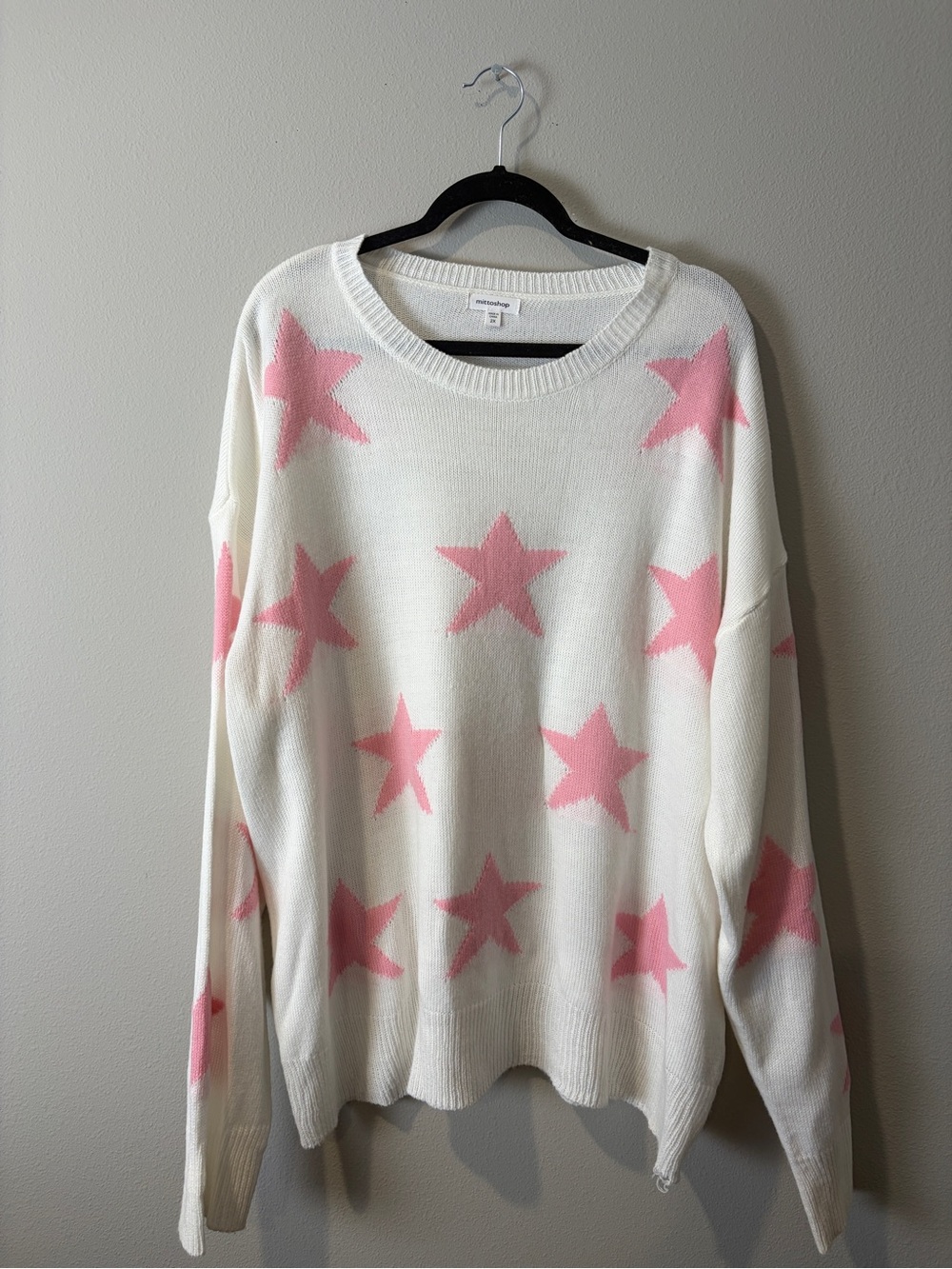 Mittoshop White and Pink Stars Sweater Size 2X